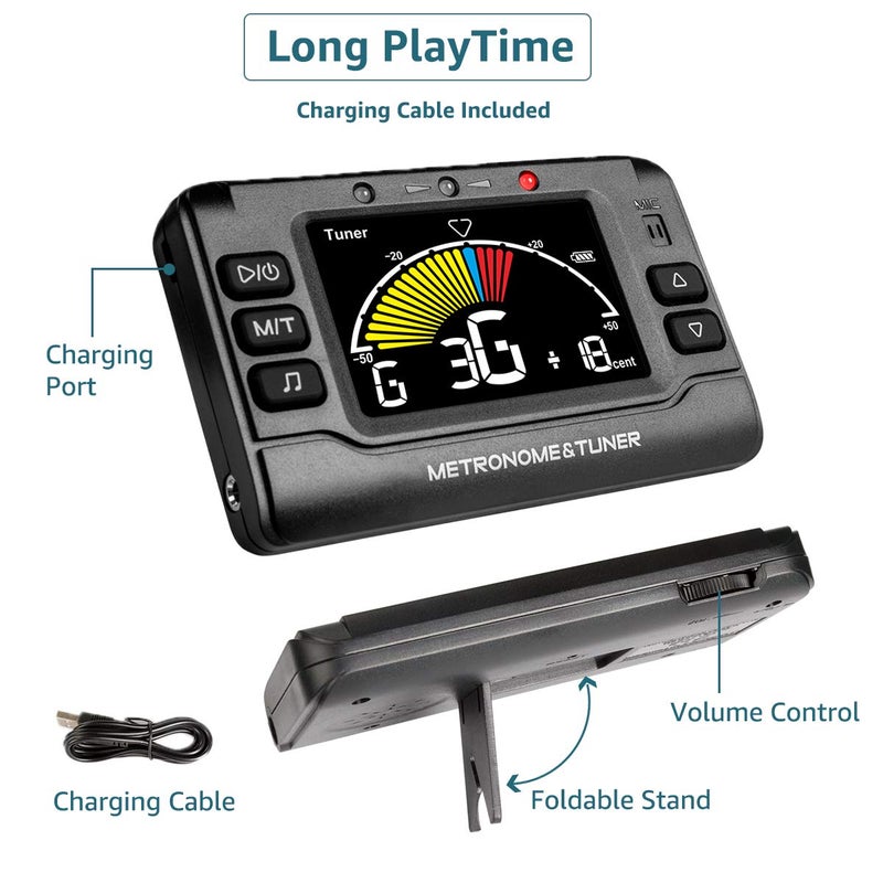 Wegrower Metronome Tuner, Rechargeable 3 In 1 Digital Metronome Tuner Tone Generator for Guitar, Bass, Violin, Ukulele and Chromatic,Clarinet, Trumpet, Flute, Tuners for All Instruments - Image 2